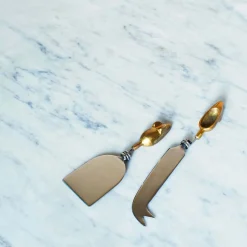 Set of Two Gold Mice Cheese Knives