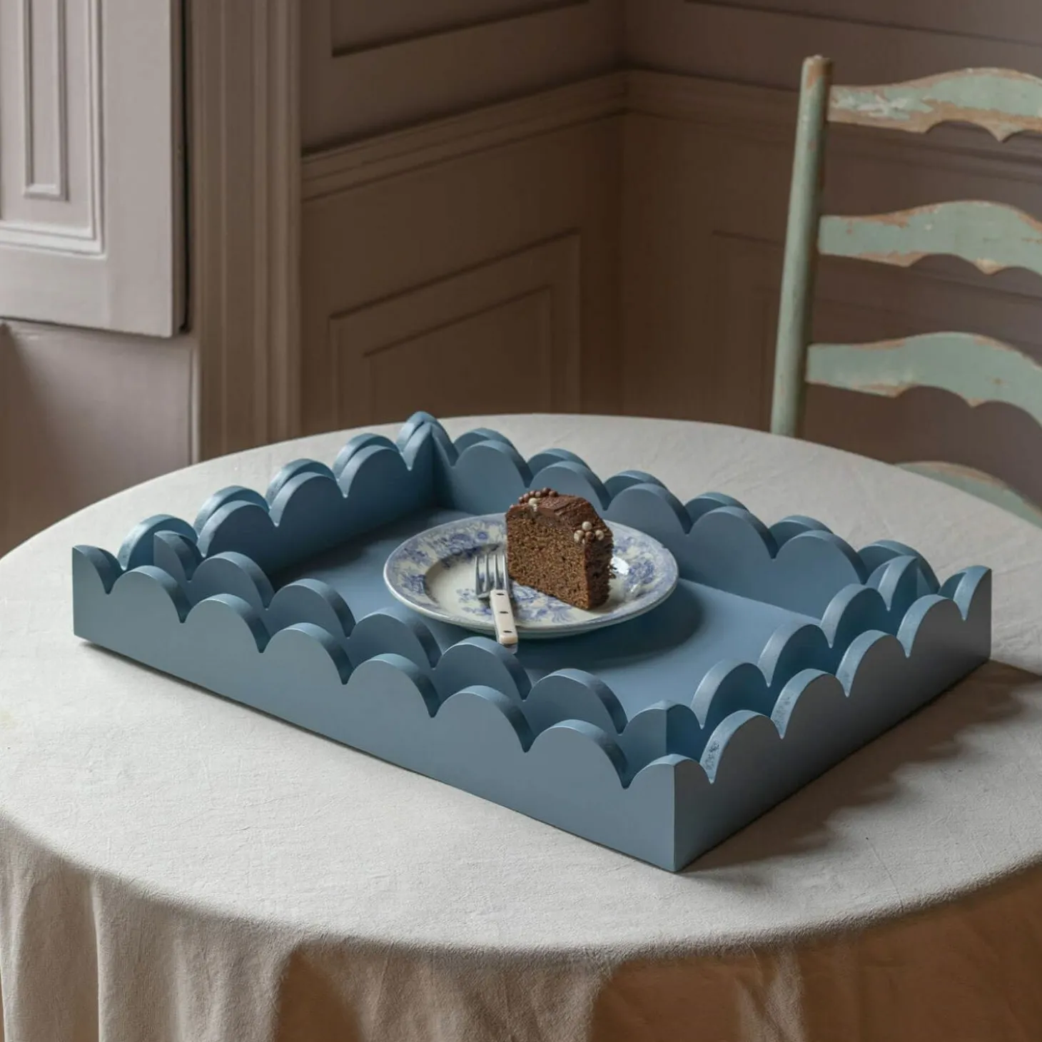 Set of Two Grey Scallop Trays