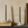 Set of Two LED Taper Candles Olive Green