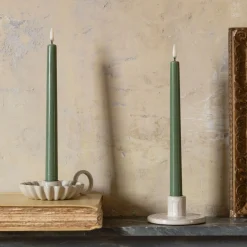 Set of Two LED Taper Candles Olive Green