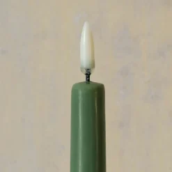 Set of Two LED Taper Candles Olive Green