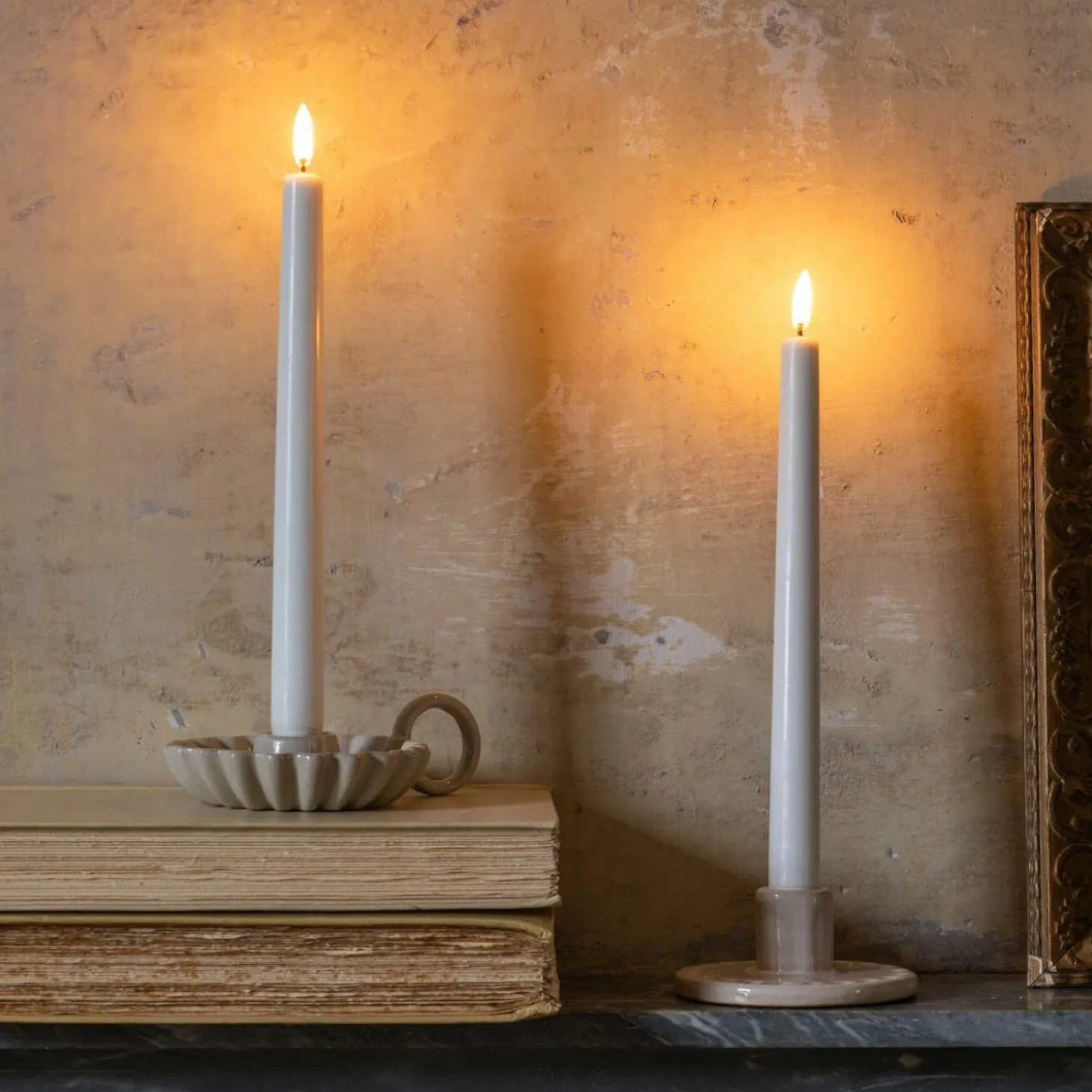 Set of Two LED Taper Candles White