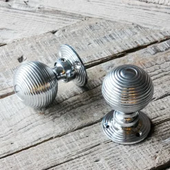 Set of Two Round Chrome Spiral Door Knobs