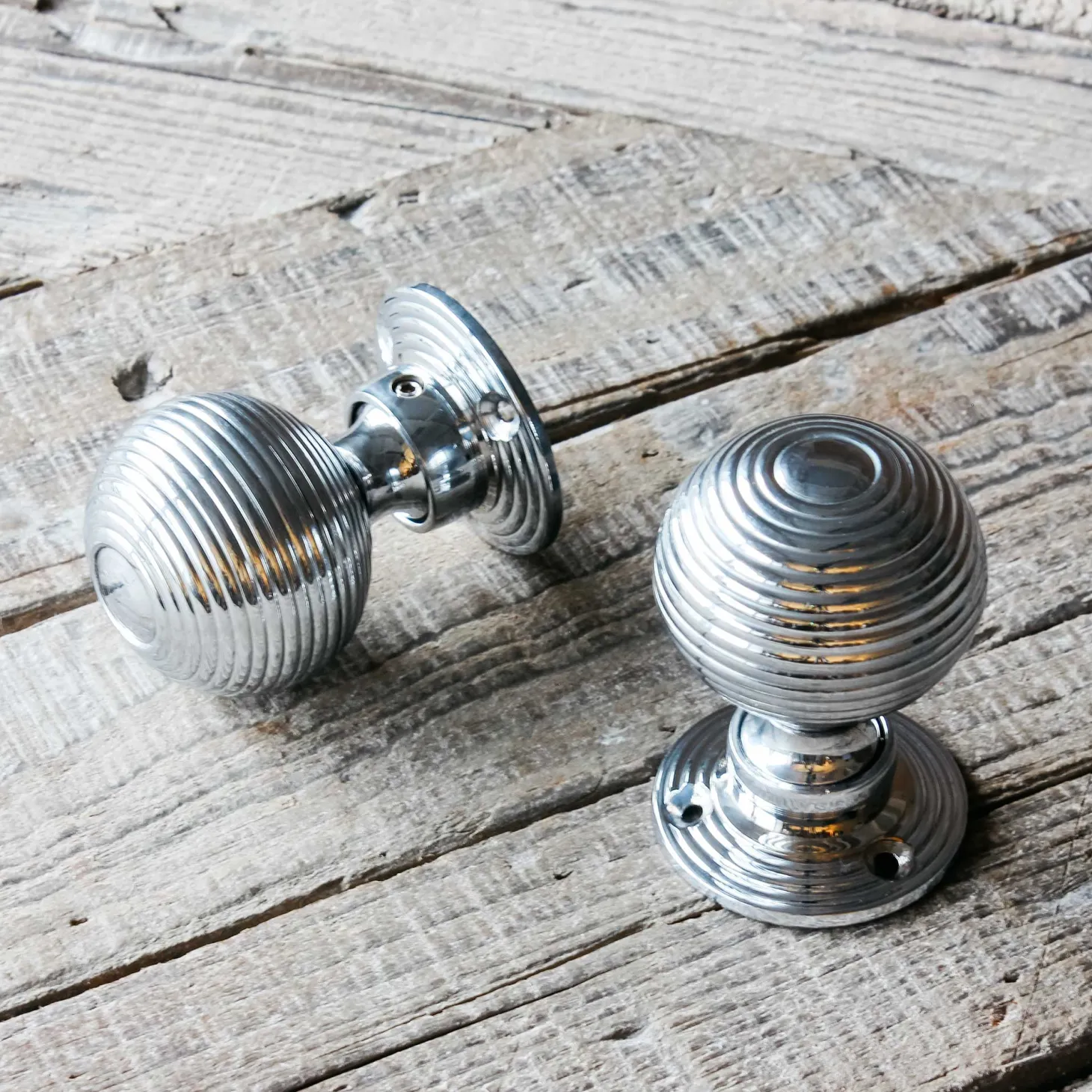 Set of Two Round Chrome Spiral Door Knobs