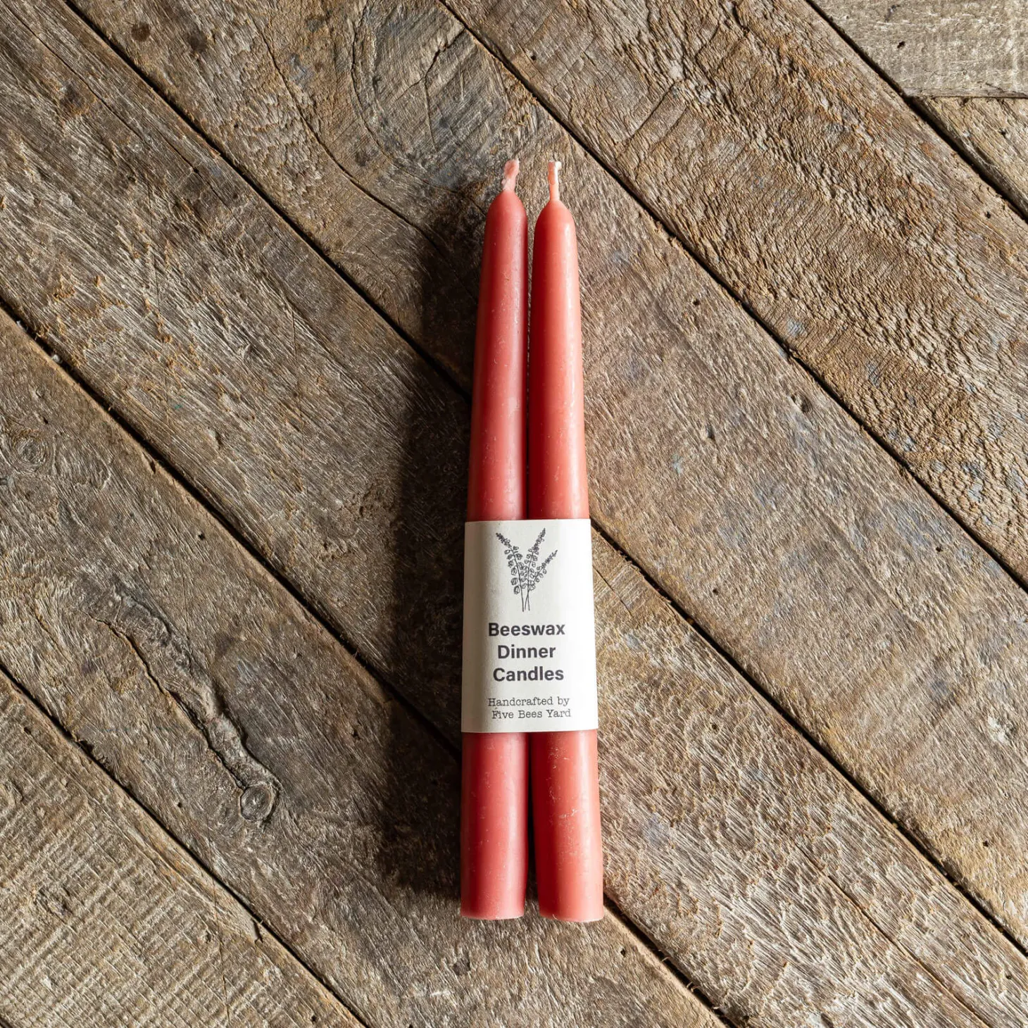 Set of Two Salmon Pink Beeswax Dinner Candles