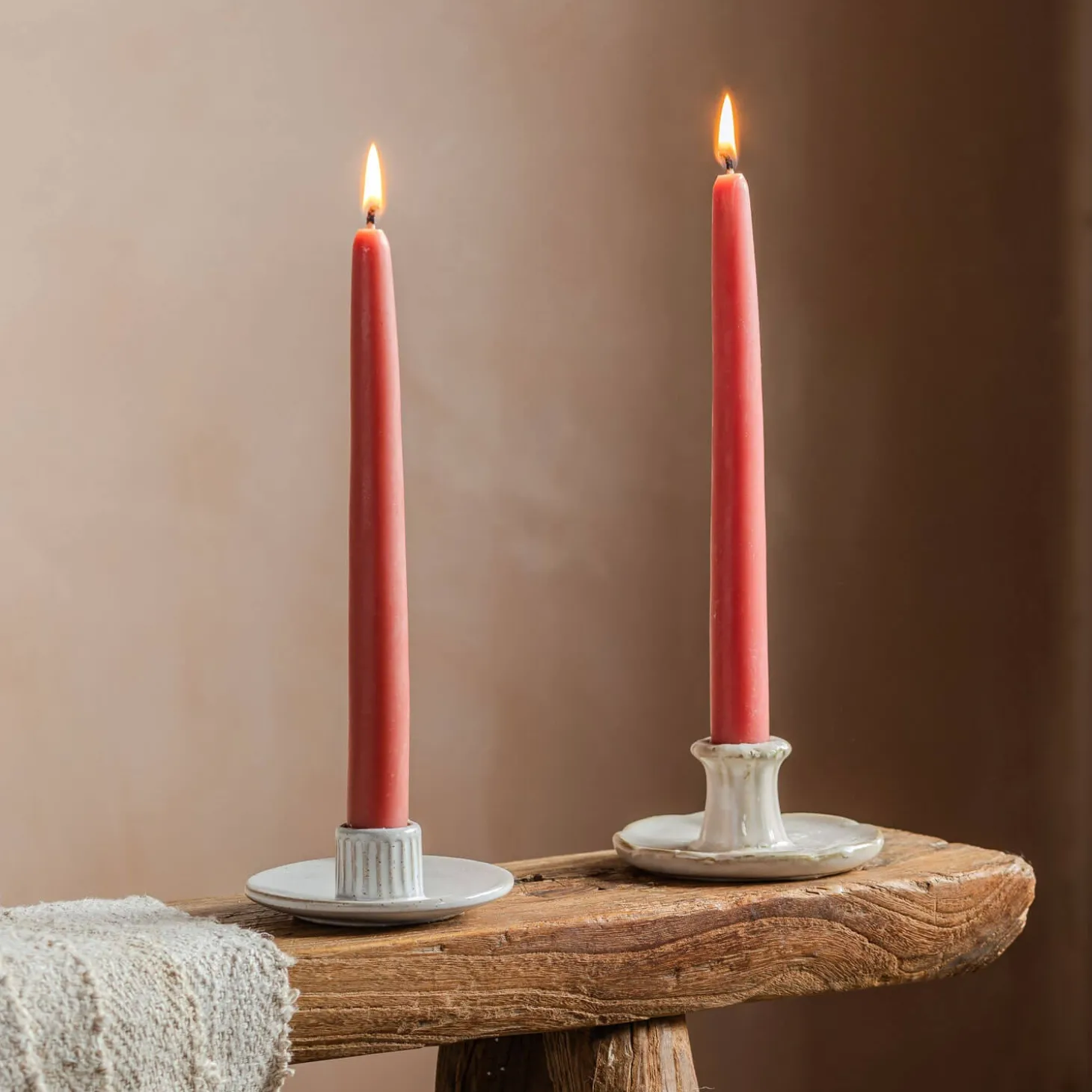 Set of Two Salmon Pink Beeswax Dinner Candles