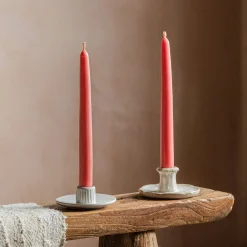 Set of Two Salmon Pink Beeswax Dinner Candles