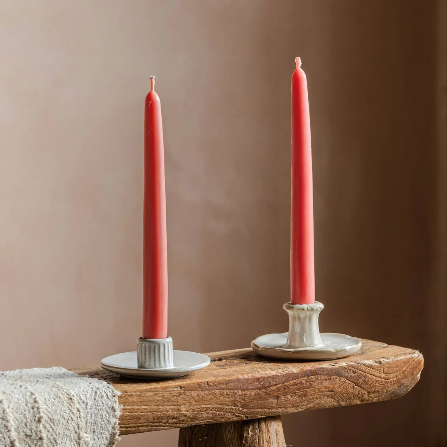 Set of Two Salmon Pink Beeswax Dinner Candles