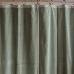 Set of Two Short Sage Green Velvet Curtains