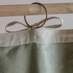 Set of Two Short Sage Green Velvet Curtains