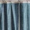 Set of Two Short Smoke Blue Velvet Curtains
