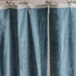 Set of Two Short Smoke Blue Velvet Curtains