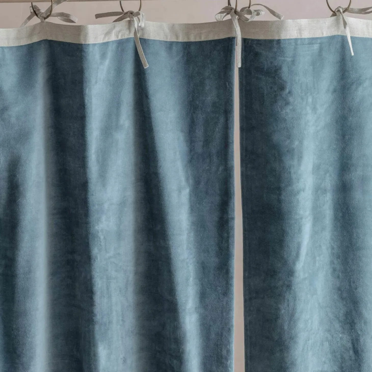 Set of Two Short Smoke Blue Velvet Curtains