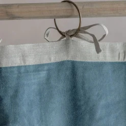 Set of Two Short Smoke Blue Velvet Curtains
