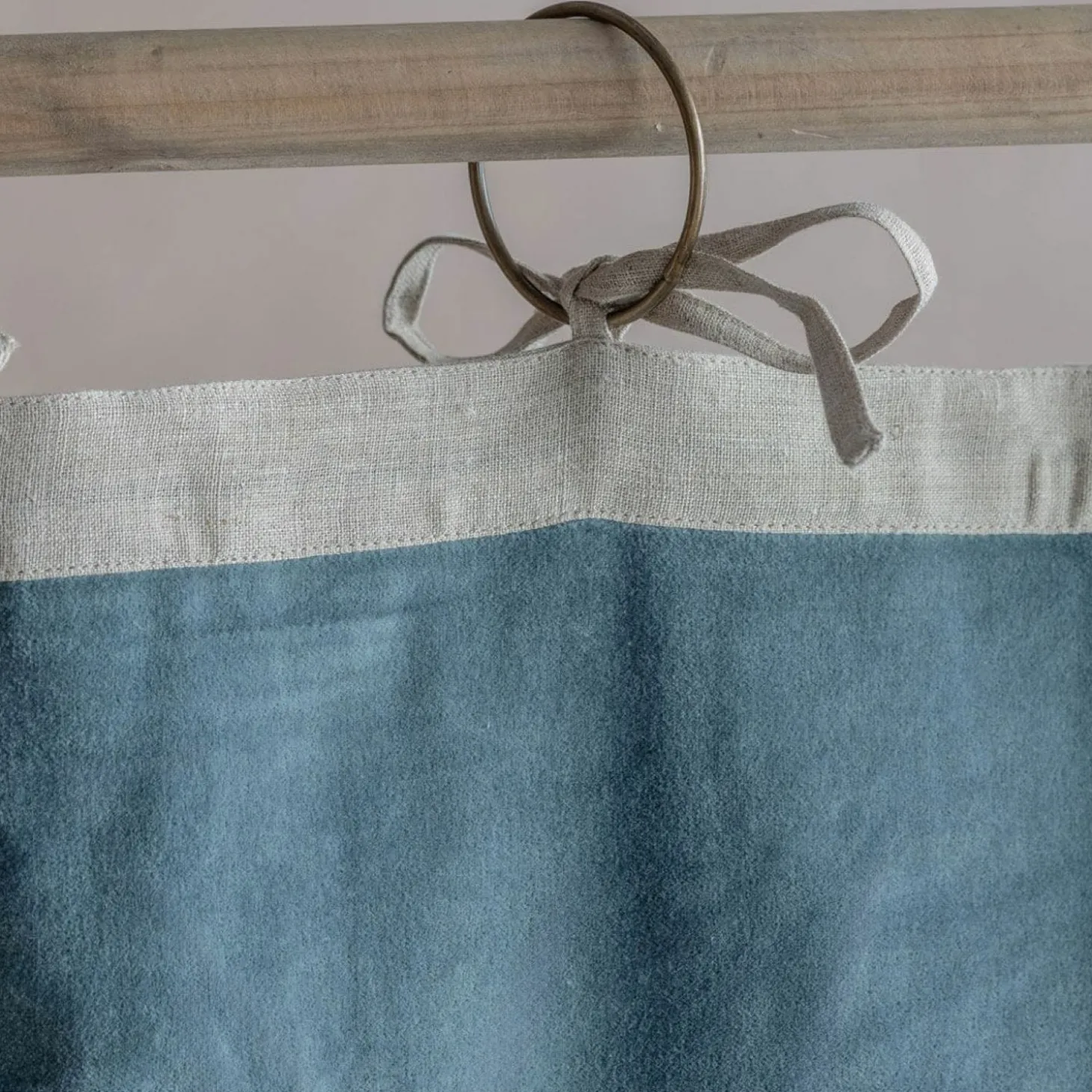 Set of Two Short Smoke Blue Velvet Curtains