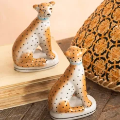 Set of Two Sitting Leopard Ornaments