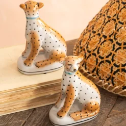Set of Two Sitting Leopard Ornaments