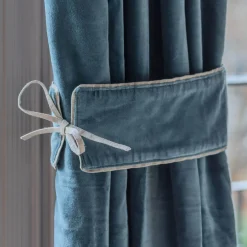 Set of Two Smoke Blue Velvet Curtain Tie Backs