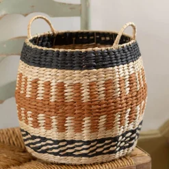 Set of Two Terracotta and Natural Baskets