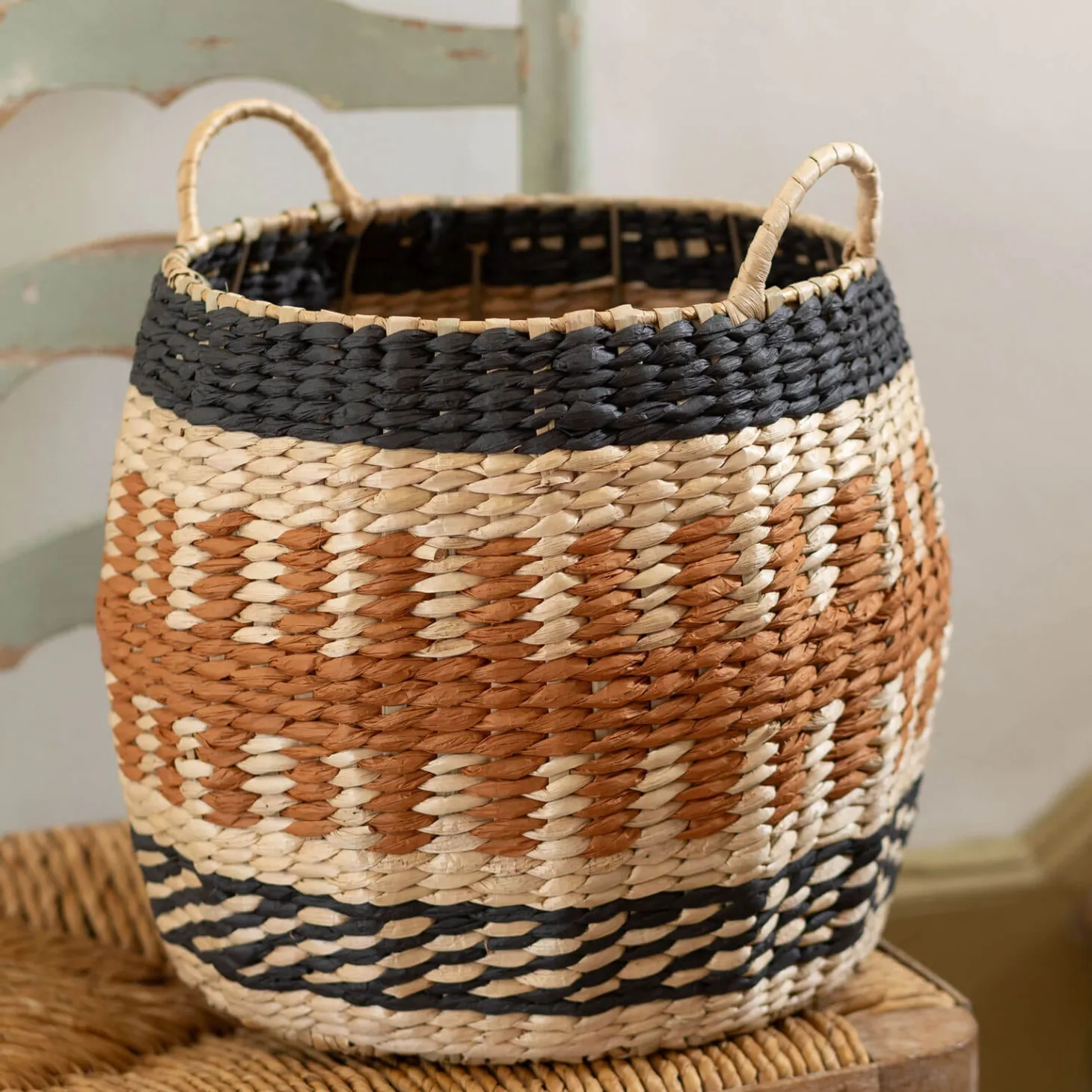 Set of Two Terracotta and Natural Baskets