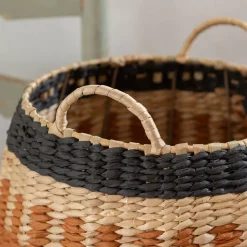 Set of Two Terracotta and Natural Baskets