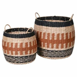 Set of Two Terracotta and Natural Baskets