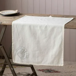 Shell Embroidered Cotton Tea Towel