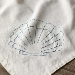 Shell Embroidered Cotton Tea Towel