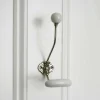 Silver Coat Hook With White Ceramic Knobs