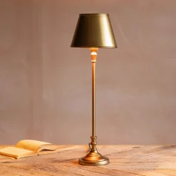 Slim Antique Brass Table Lamp with Shade