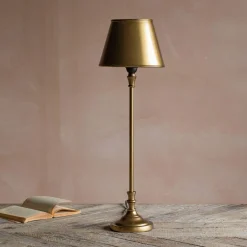 Slim Antique Brass Table Lamp with Shade
