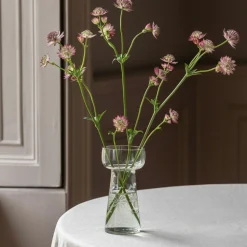 Small Etched Floral Clear Glass Vase