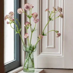 Small Etched Floral Green Glass Vase