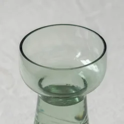 Small Etched Floral Green Glass Vase