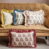 Small Rectangular Velvet Frill Block Printed Cushions
