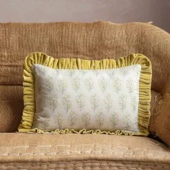 Small Rectangular Velvet Frill Block Printed Cushions