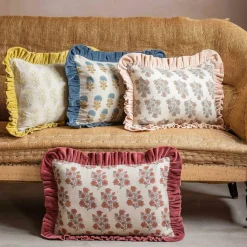 Small Rectangular Velvet Frill Block Printed Cushions