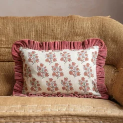 Small Rectangular Velvet Frill Block Printed Cushions