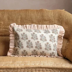 Small Rectangular Velvet Frill Block Printed Cushions