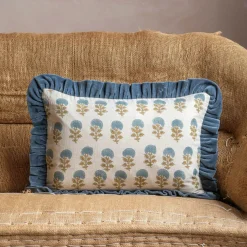 Small Rectangular Velvet Frill Block Printed Cushions