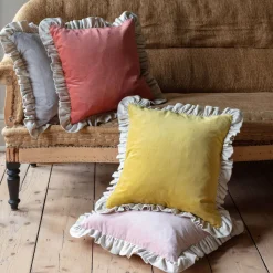 Small Velvet and Linen Frilled Cushions