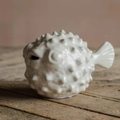 Small White Ceramic Blowfish Ornament
