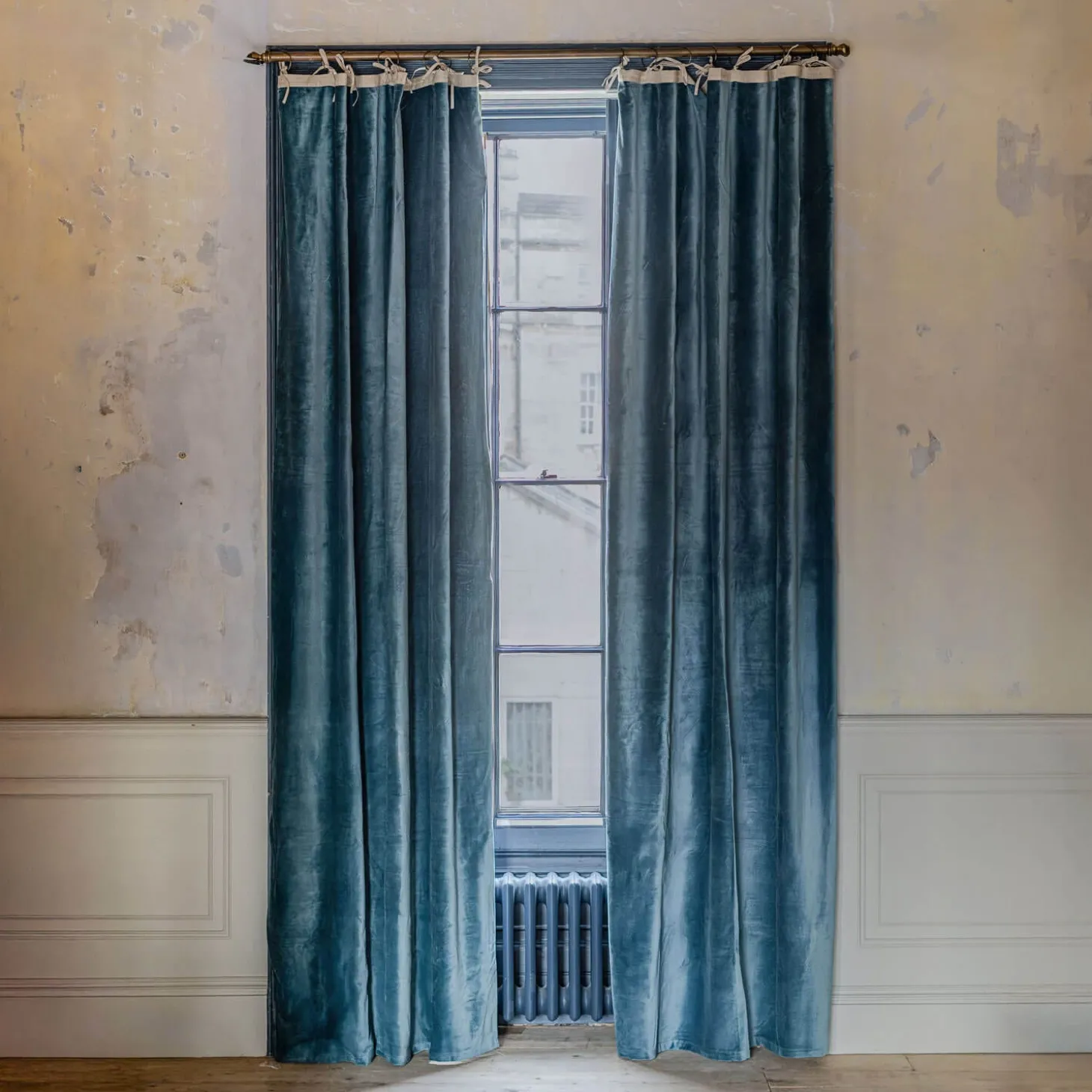 Smoke Blue Velvet Single Curtains