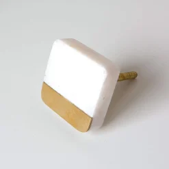 Square Marble and Brass Knob