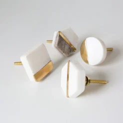 Square Marble and Brass Knob