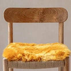 Square Mustard Sheepskin Seat Pad