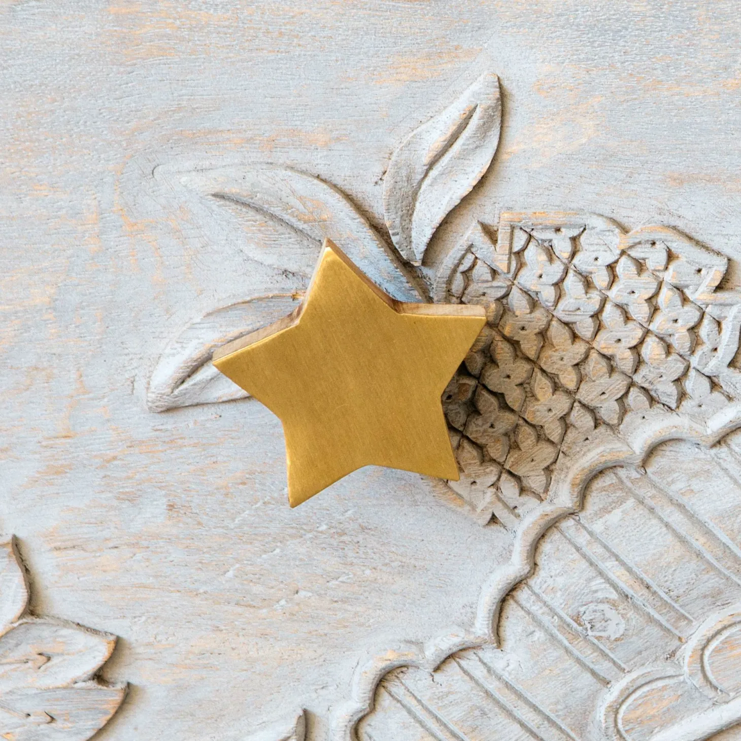 Star Wooden and Brass Knob