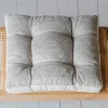Striped Linen Square Seat Pad with Linen Border