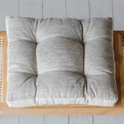 Striped Linen Square Seat Pad with Linen Border