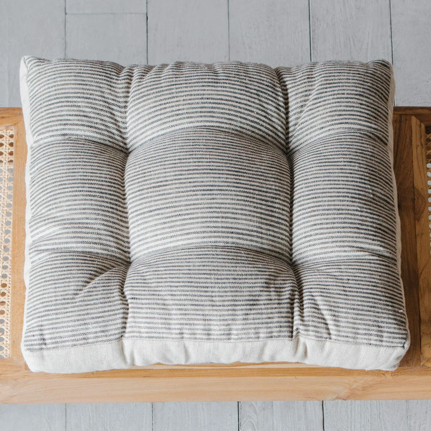 Striped Linen Square Seat Pad with Linen Border